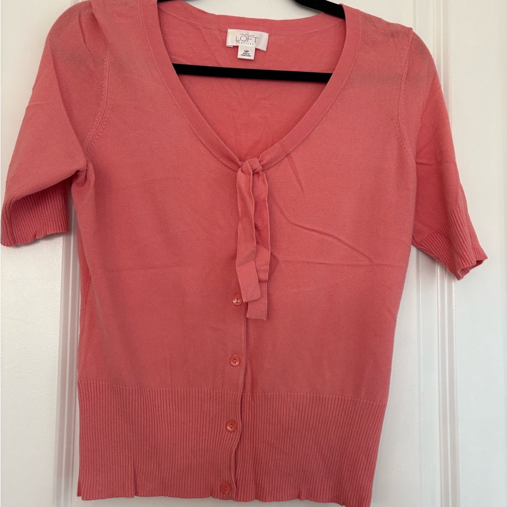 NWOTAnn Taylor LOFT Women Petites MP Pink Knit Cardigan Sweater Tie Front Button
